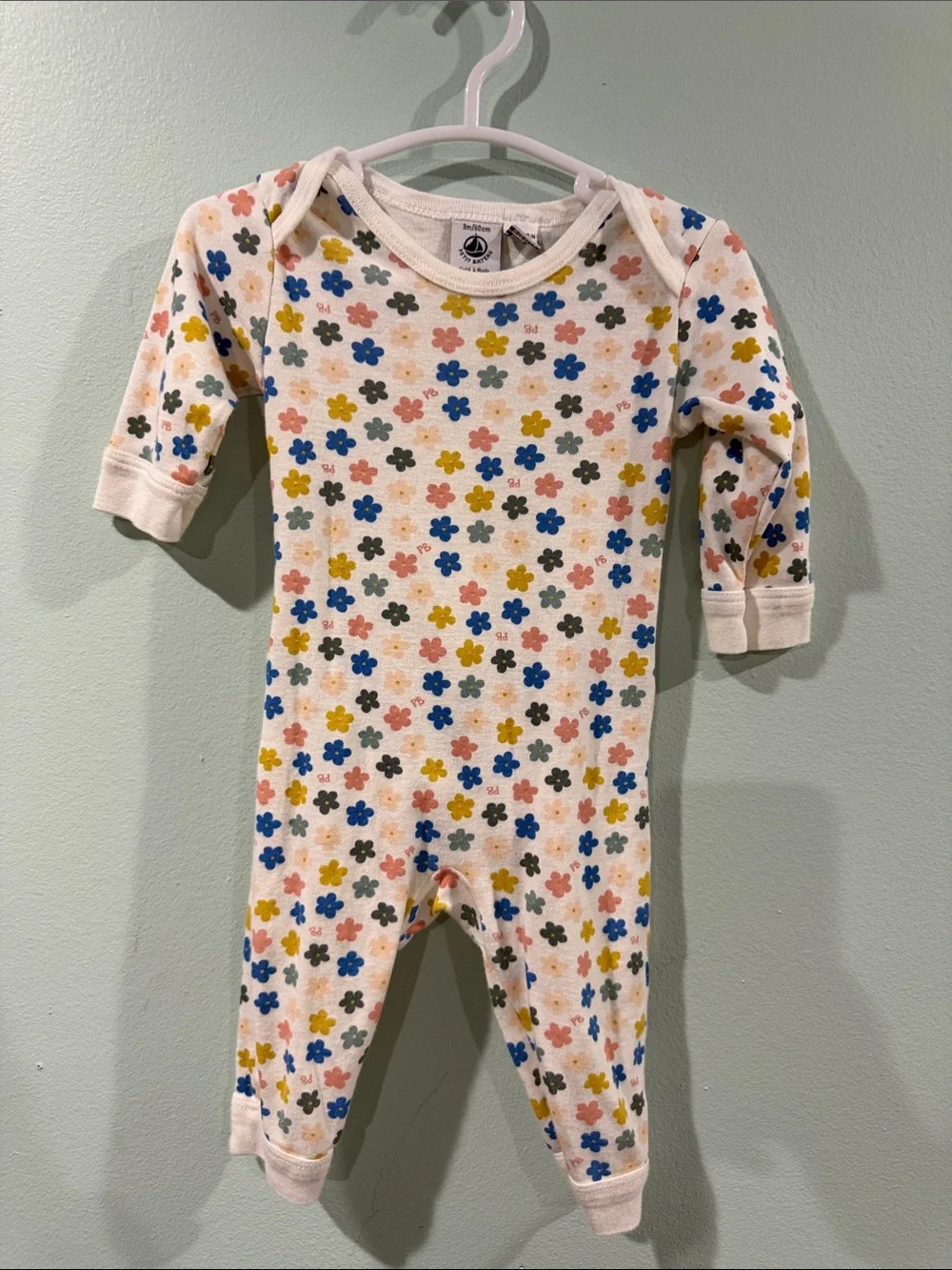 Petit Bateau Cream Floral romper with Multicolor Flowers
